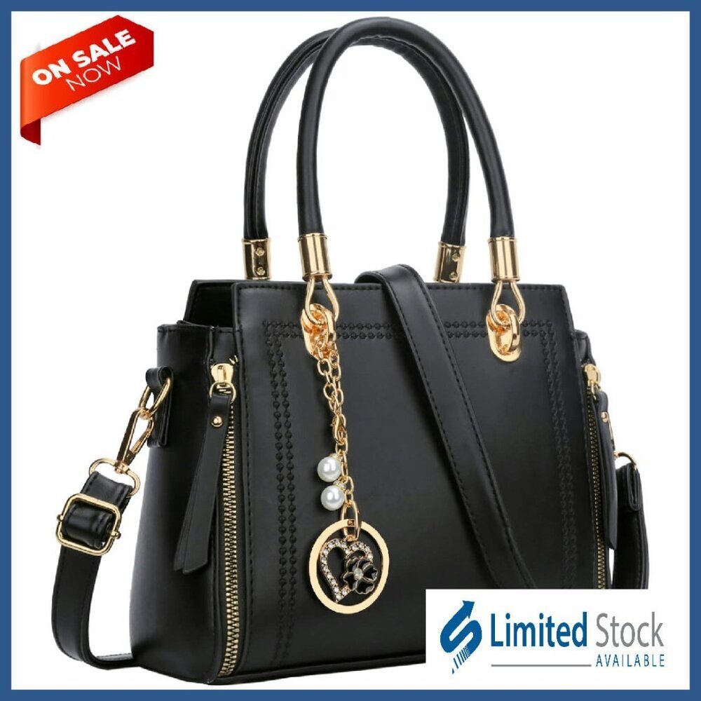 Vegan Leather Satchel Purse with Top Handle & Crossbody Strap